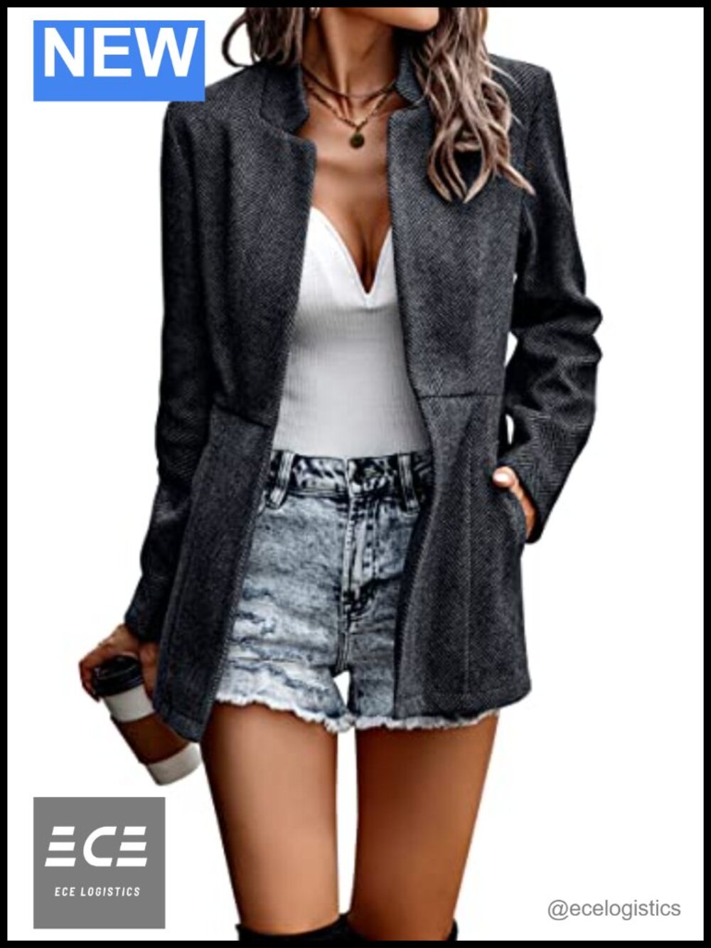 Women's Open Front Blazer Long Sleeve Notch Collar Business Jacket